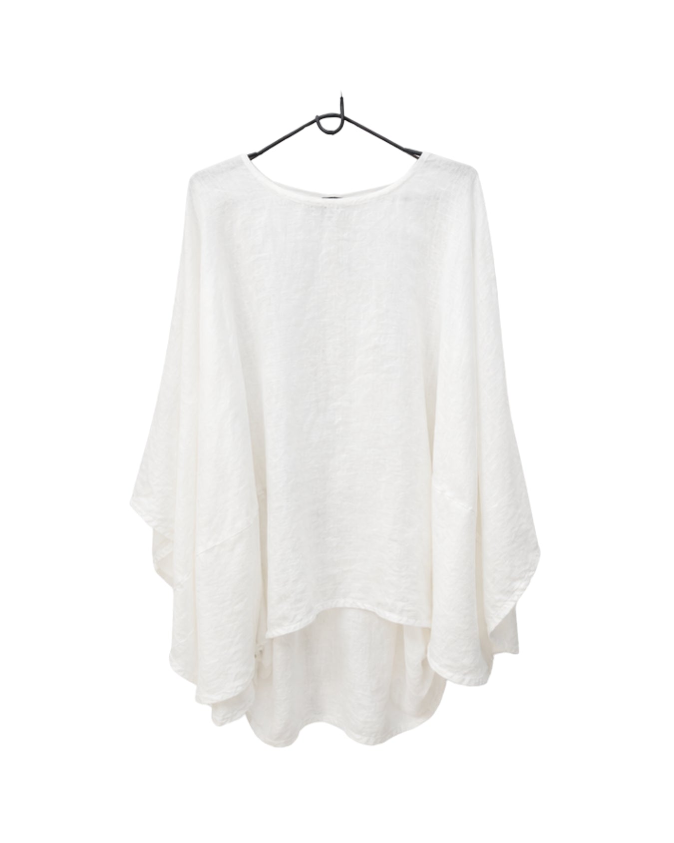 jen kahn Batwing Linen Tunic in White – pure linen women’s tunic on a hanger