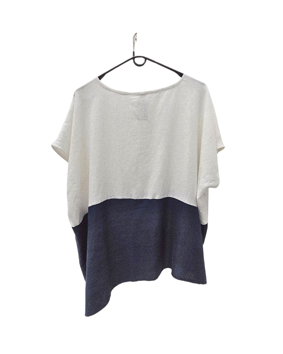 jen kahn Blocked Linen Top in Indigo – pure linen colour-blocked women’s top