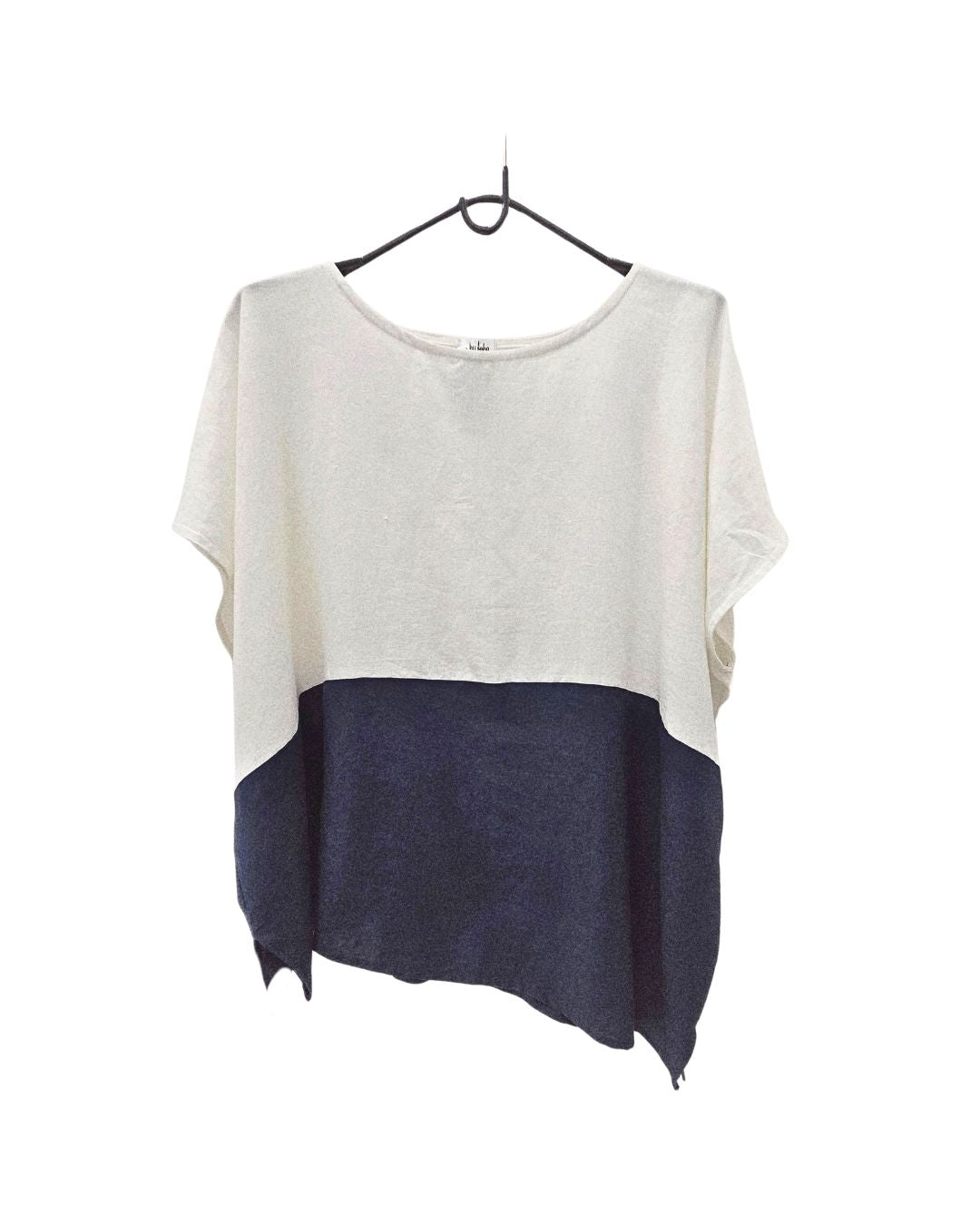 jen kahn Blocked Linen Top in Indigo – pure linen colour-blocked women’s top