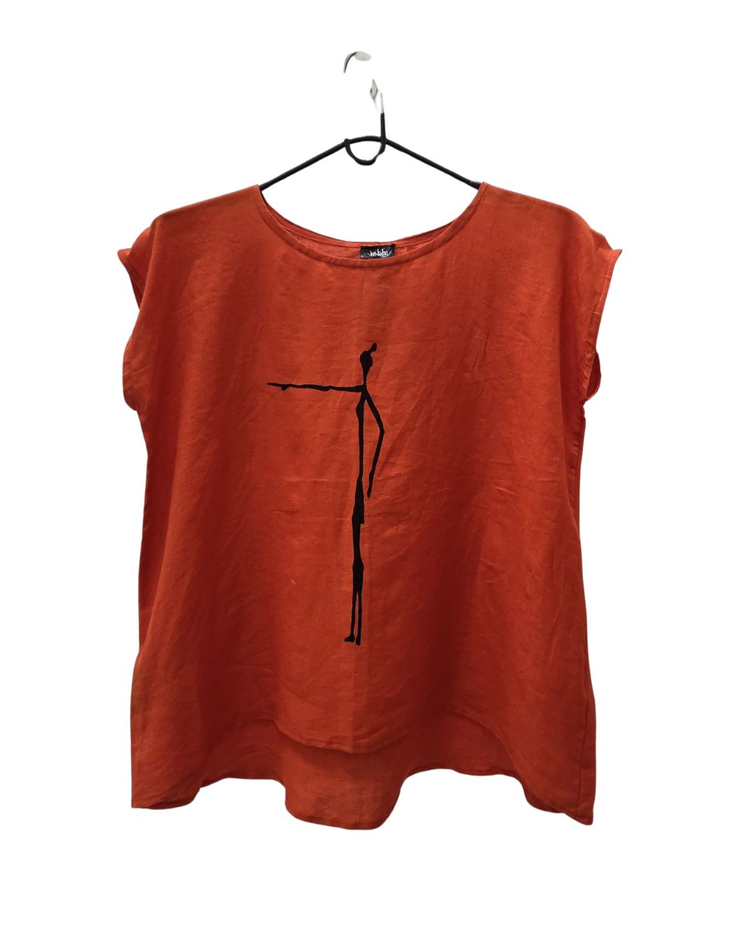 Jen Kahn Cave Print Linen Top in Tangerine – designer pure linen top with cave print detail