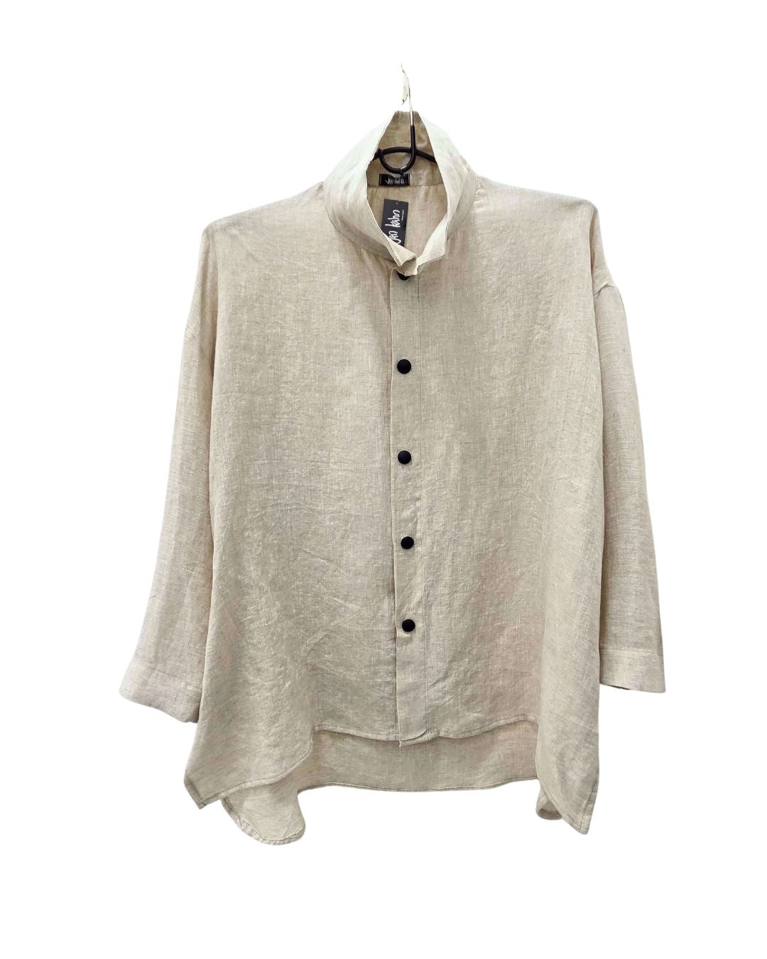 jen kahn High Collar Linen Shirt in Natural – timeless pure linen shirt for relaxed refinement