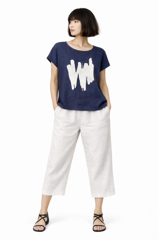 Jen Kahn linen pocket top in pistachio with short sleeves and front patch pockets