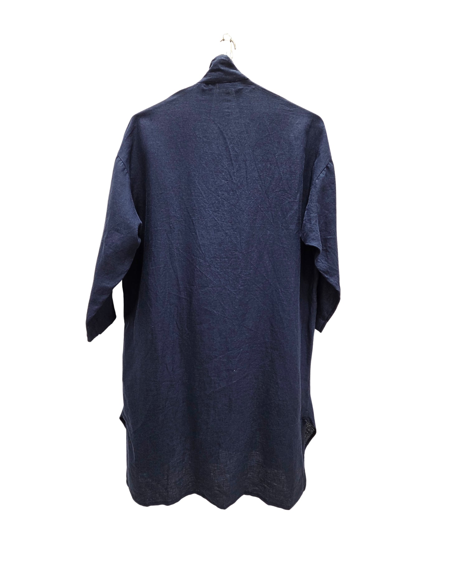 Back view of the jen kahn Long Linen Shirt Dress in Indigo made from pure linen with a relaxed ankle-length silhouette.