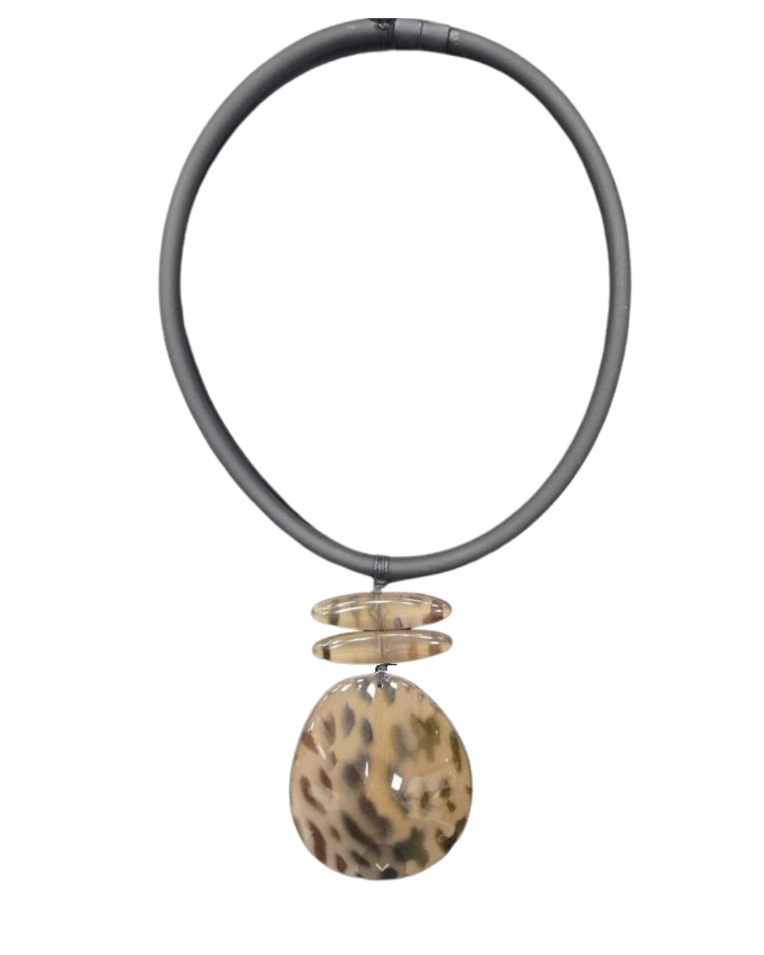 Jen Kahn rubber dome choker in animal print resin dome on black rubber cord