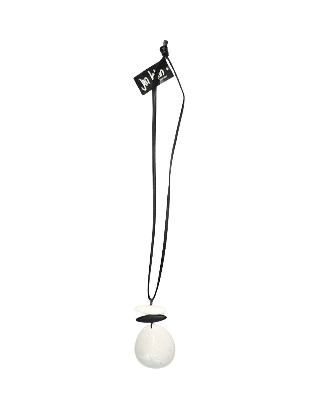 jen kahn Leather Dome Pendant in milkyway– modern resin assegai necklace