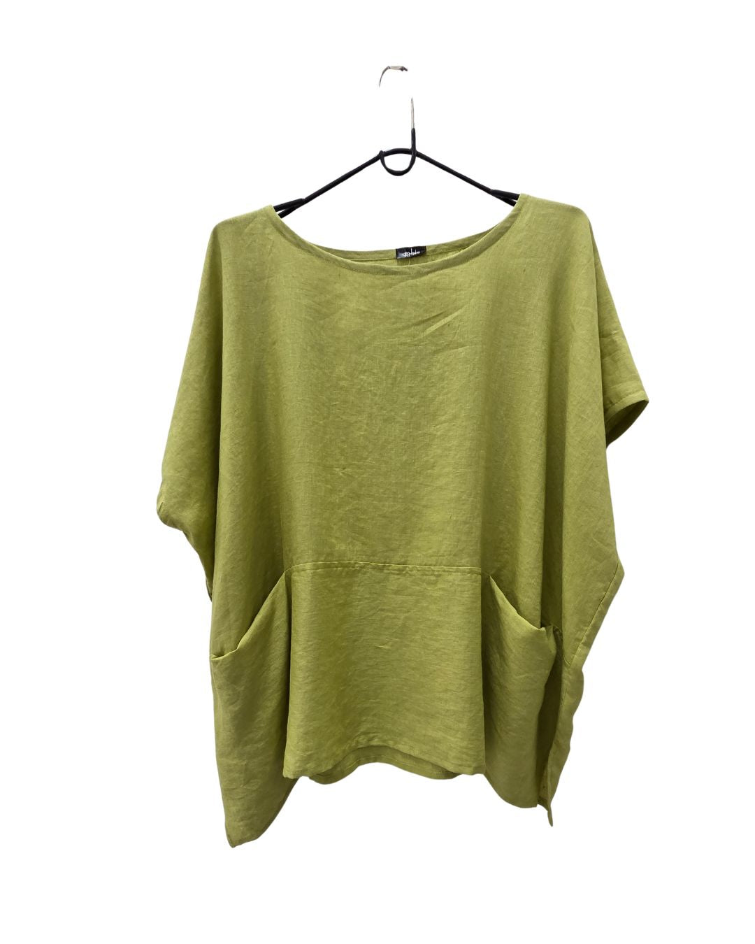 Jen Kahn Linen Pocket Top in Pistachio – pure linen women’s top with front pockets