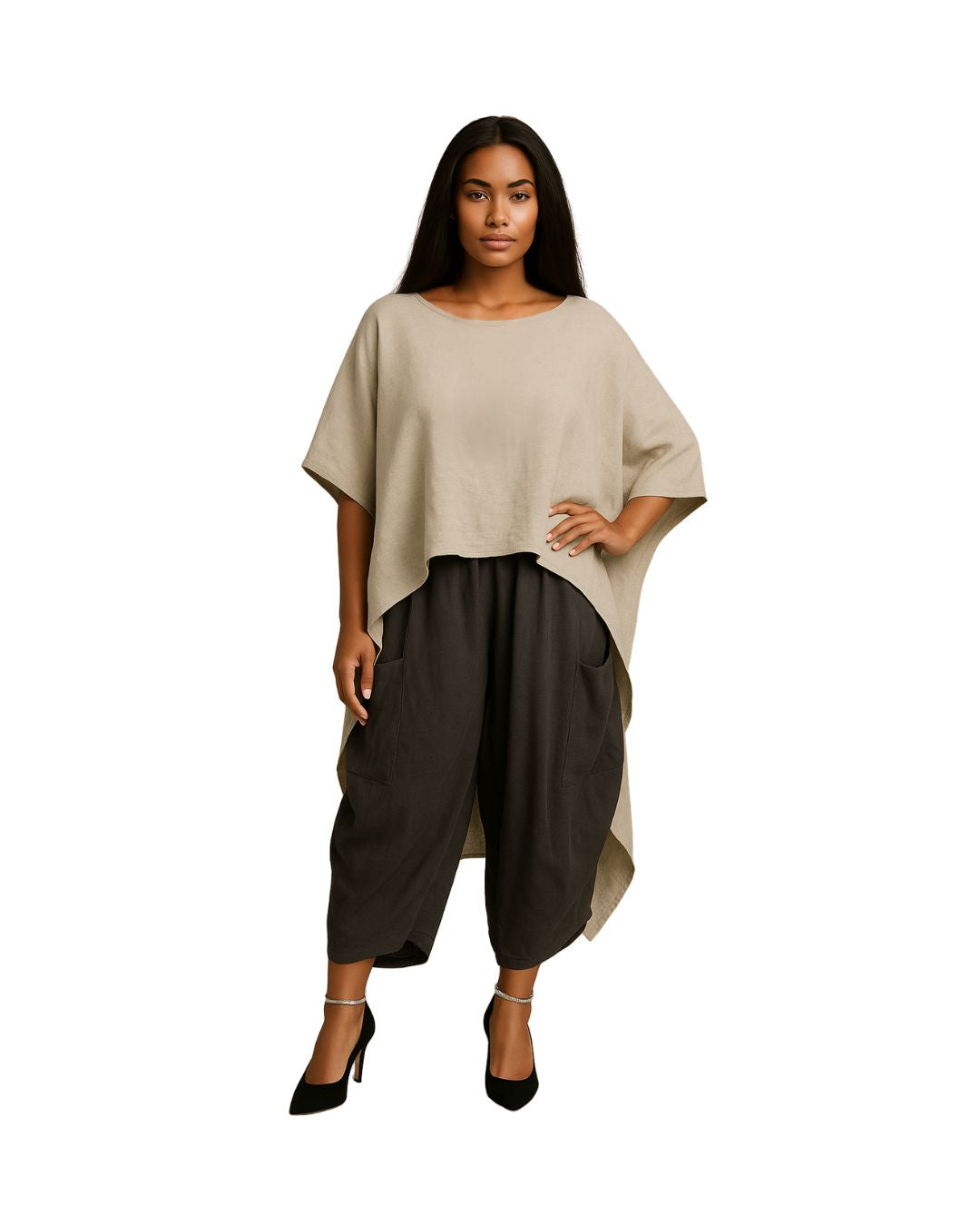 jen kahn Short Front Linen Top in Natural – breathable pure linen top with longer back