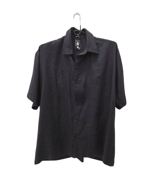 jen kahn Short Sleeved Linen Shirt in Black – refined pure linen men’s shirt