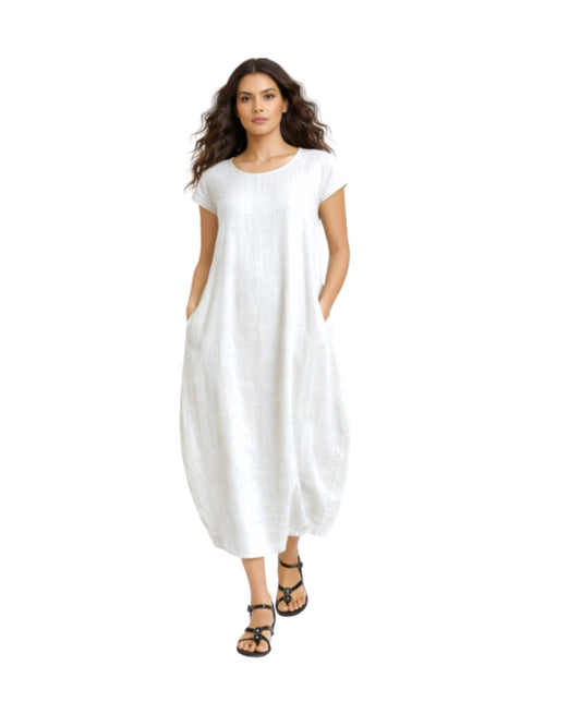 Bell Shaped Linen Dress White