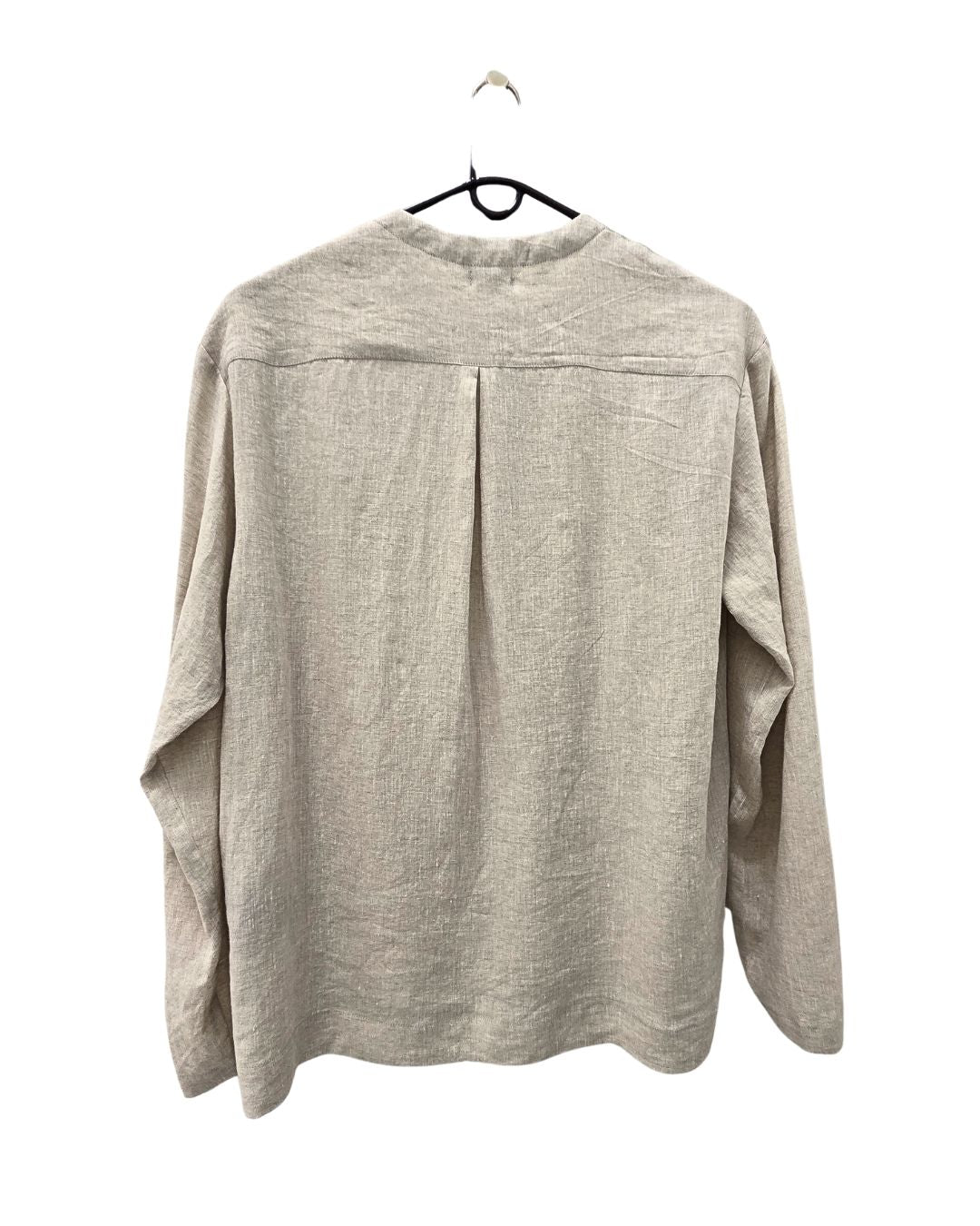 jen kahn Collarless Linen Shirt in Natural 