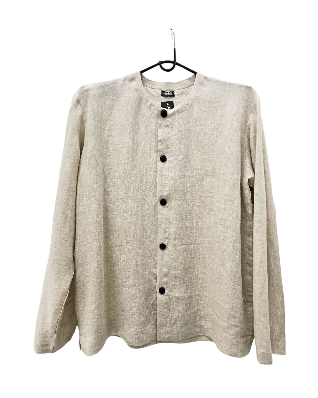 jen kahn Collarless Linen Shirt in Natural