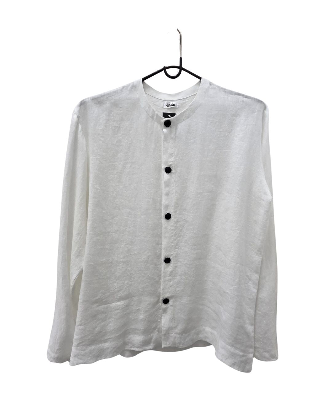 jen kahn Collarless Linen Shirt in White 