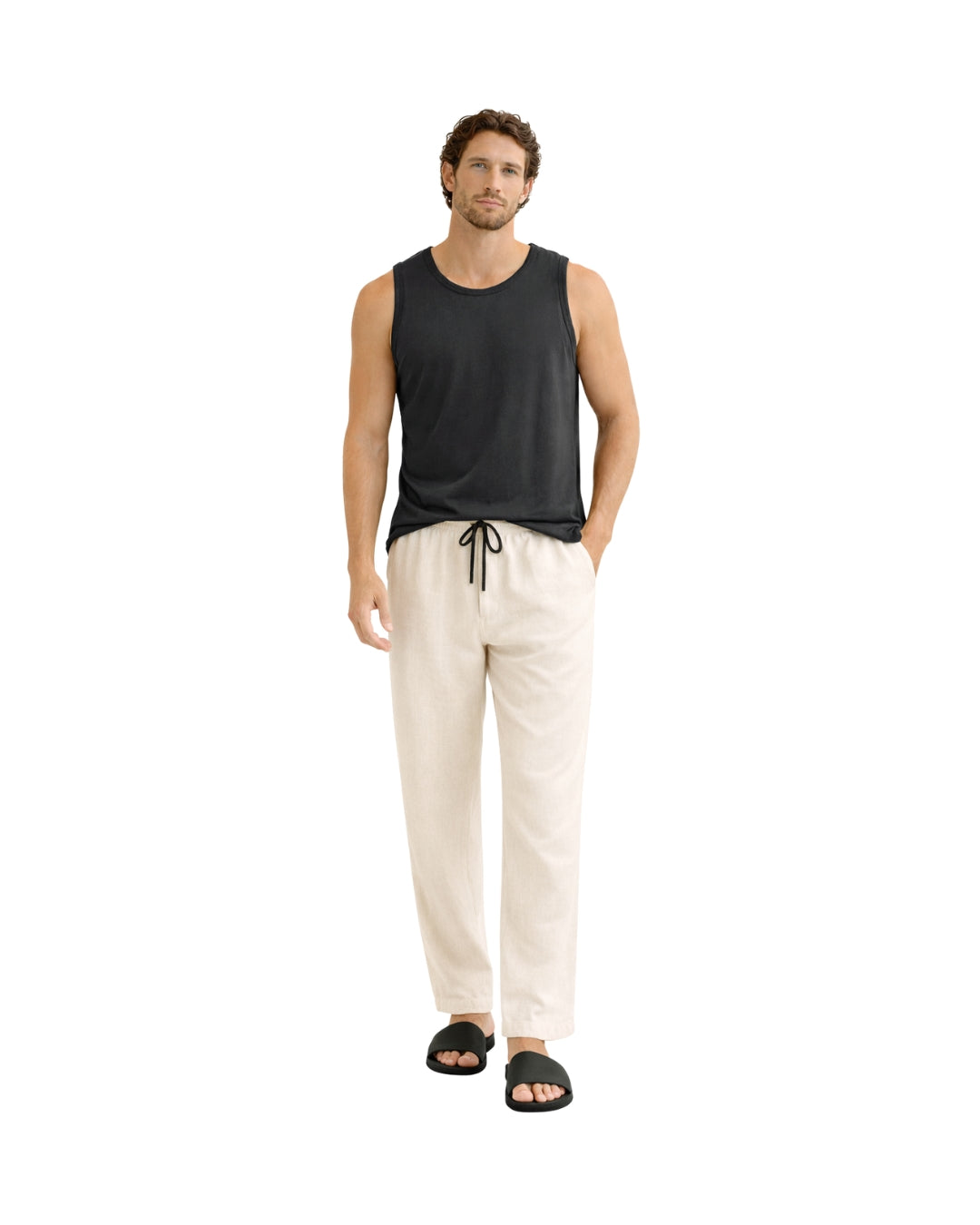 jen kahn Drawstring Linen Pants in White – pure linen drawstring trousers with pockets - unisex