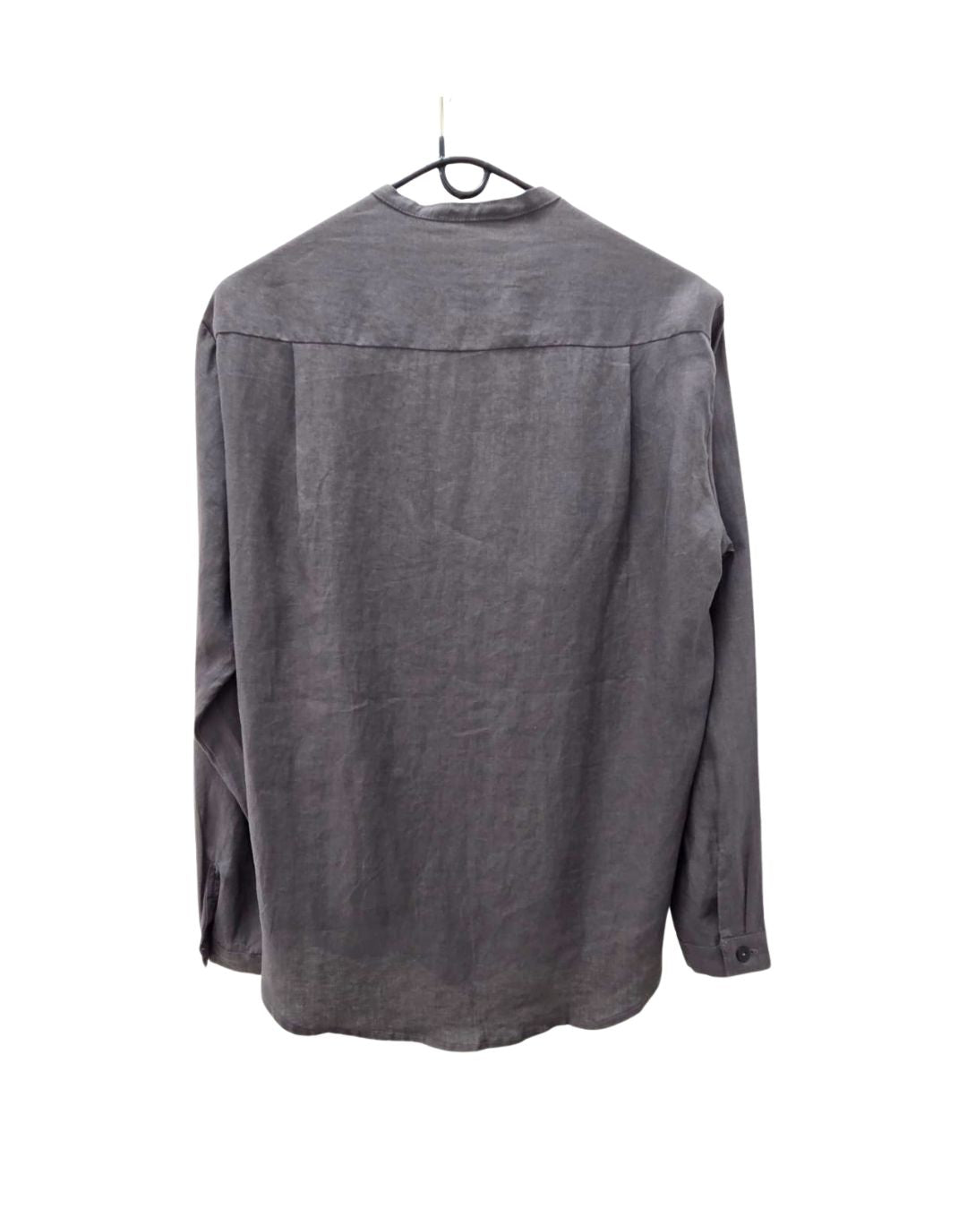 Jen Kahn mandarin collar linen shirt anthracite back view