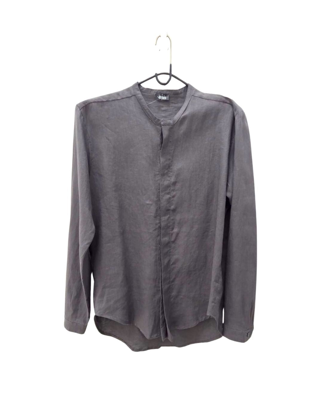 Jen Kahn mandarin collar linen shirt anthracite 