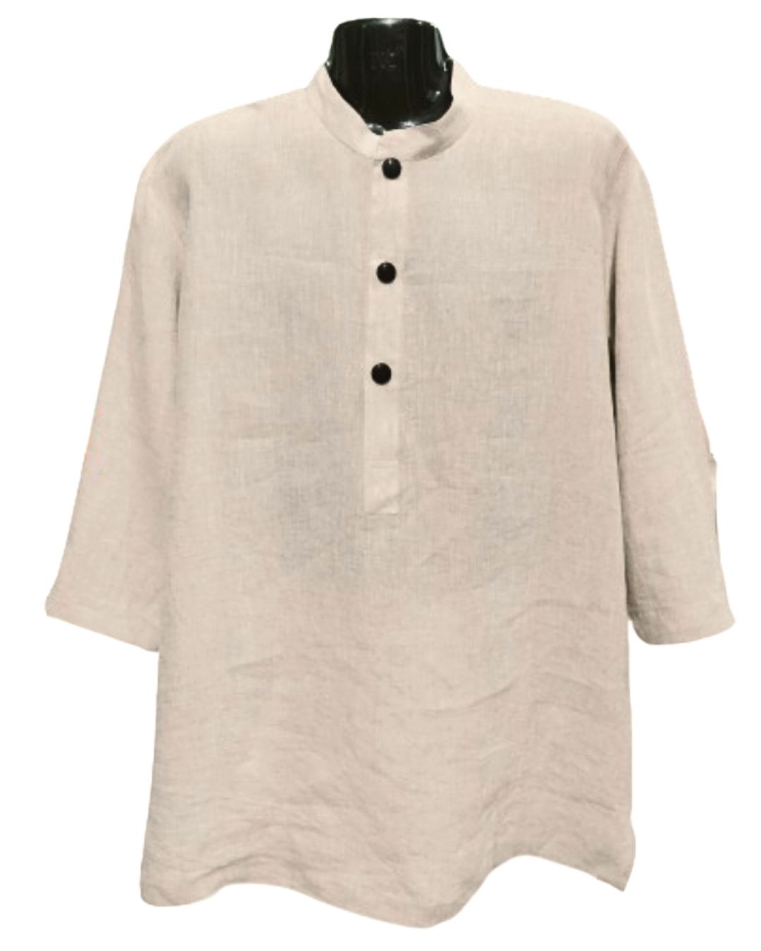 Jen Kahn mandarin half button shirt in natural – breathable pure linen shirt with press studs