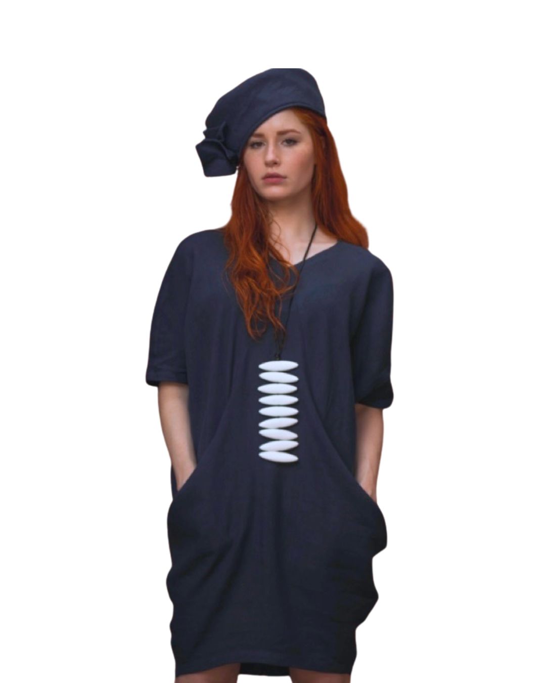 model wearing jen kahn Assegai Pendant – elongated resin pendant necklace