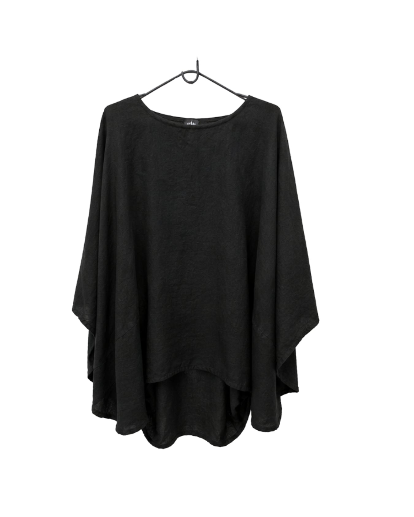 jen kahn Batwing Linen Tunic in Black – pure linen women’s tunic on a hanger