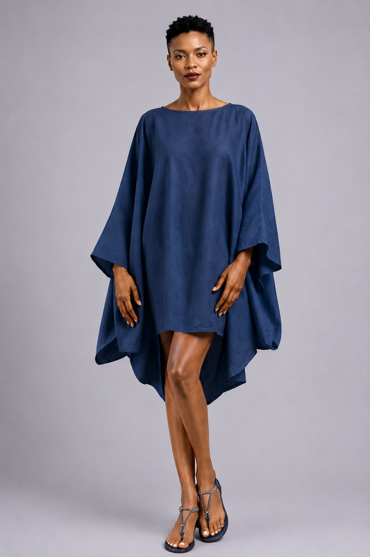 jen kahn Batwing Linen Tunic in eclipse– elegant pure linen tunic for effortless dressing