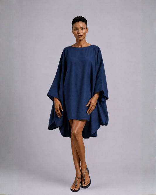 jen kahn Batwing Linen Tunic in eclipse– elegant pure linen tunic for effortless dressing