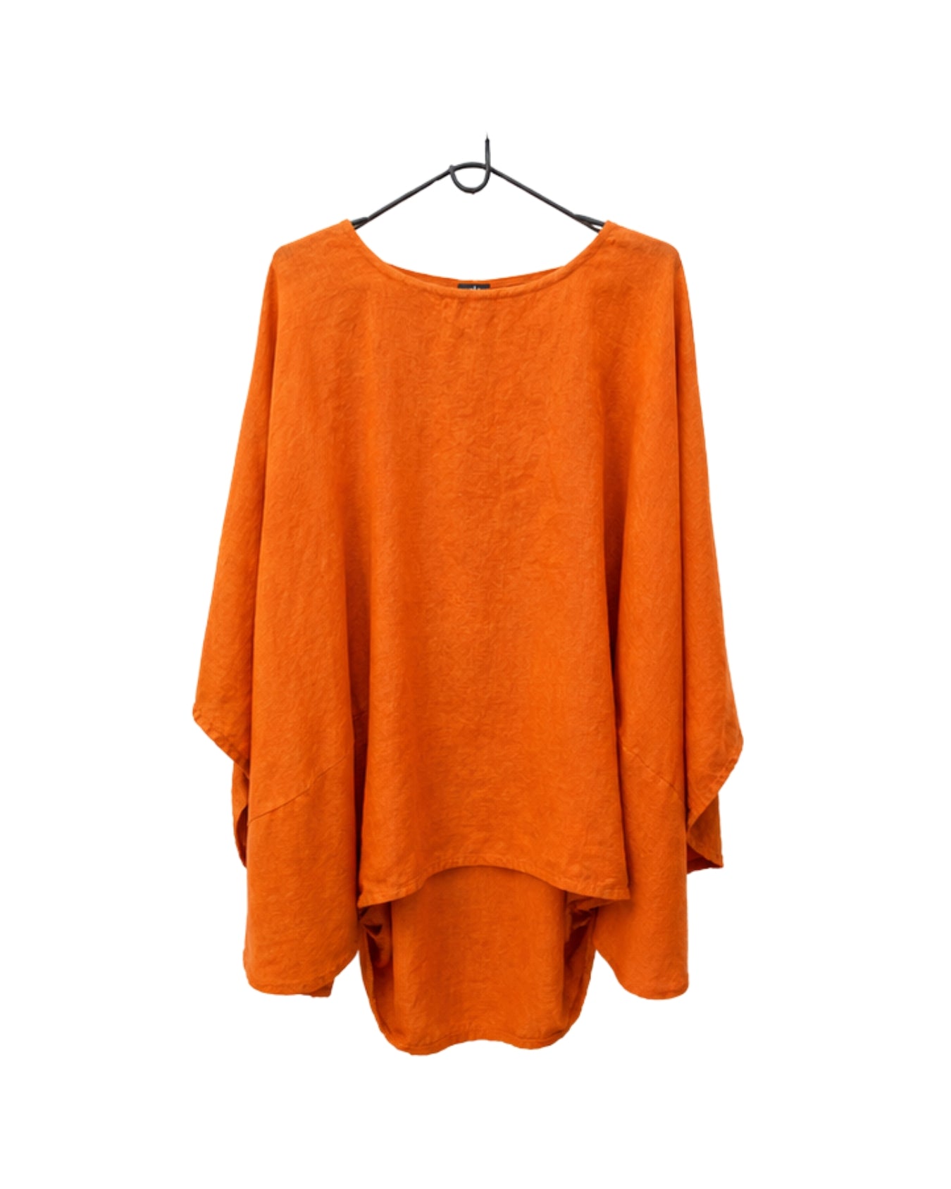 jen kahn Batwing Linen Tunic in Tangerine – pure linen women’s tunic on a hanger