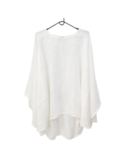 jen kahn Batwing Linen Tunic in White – pure linen women’s tunic on a hanger