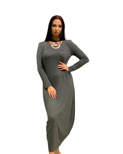 jen kahn Bell Shaped Jersey Knit Dress worn by model — full length viscose jersey knit dress