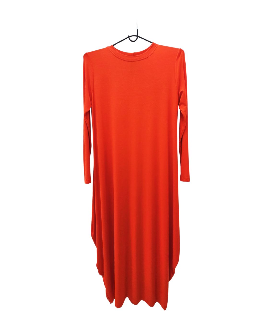 jen kahn Bell Shaped Jersey Knit Dress in Tangerine — long sleeve viscose jersey knit dress