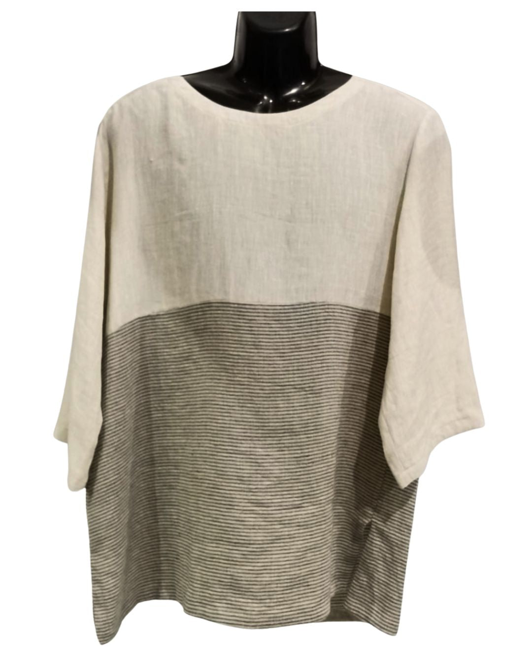 jen kahn blocked linen top in Natural — unisex colour-block pure linen top