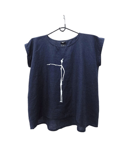 Jen Kahn Cave Print Linen Top in Eclipse – relaxed pure linen women’s top