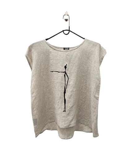Jen Kahn Cave Print Linen Top in Natural – refined pure linen top with hand-drawn detail