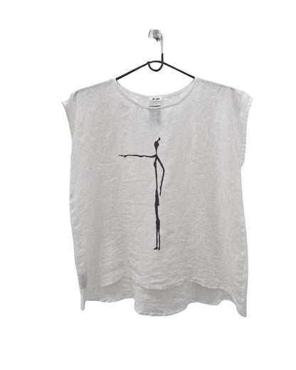Jen Kahn Cave Print Linen Top in White – breathable pure linen top with subtle print