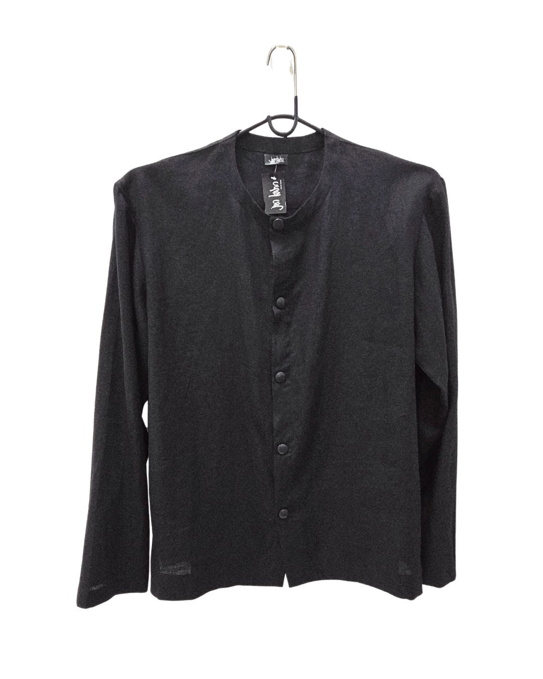 jen kahn Collarless Linen Shirt in Black – breathable pure linen unisex shirt
