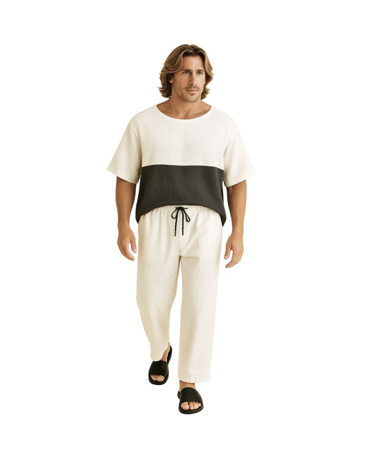 jen kahn Drawstring Linen Pants in White – pure linen drawstring trousers with pockets