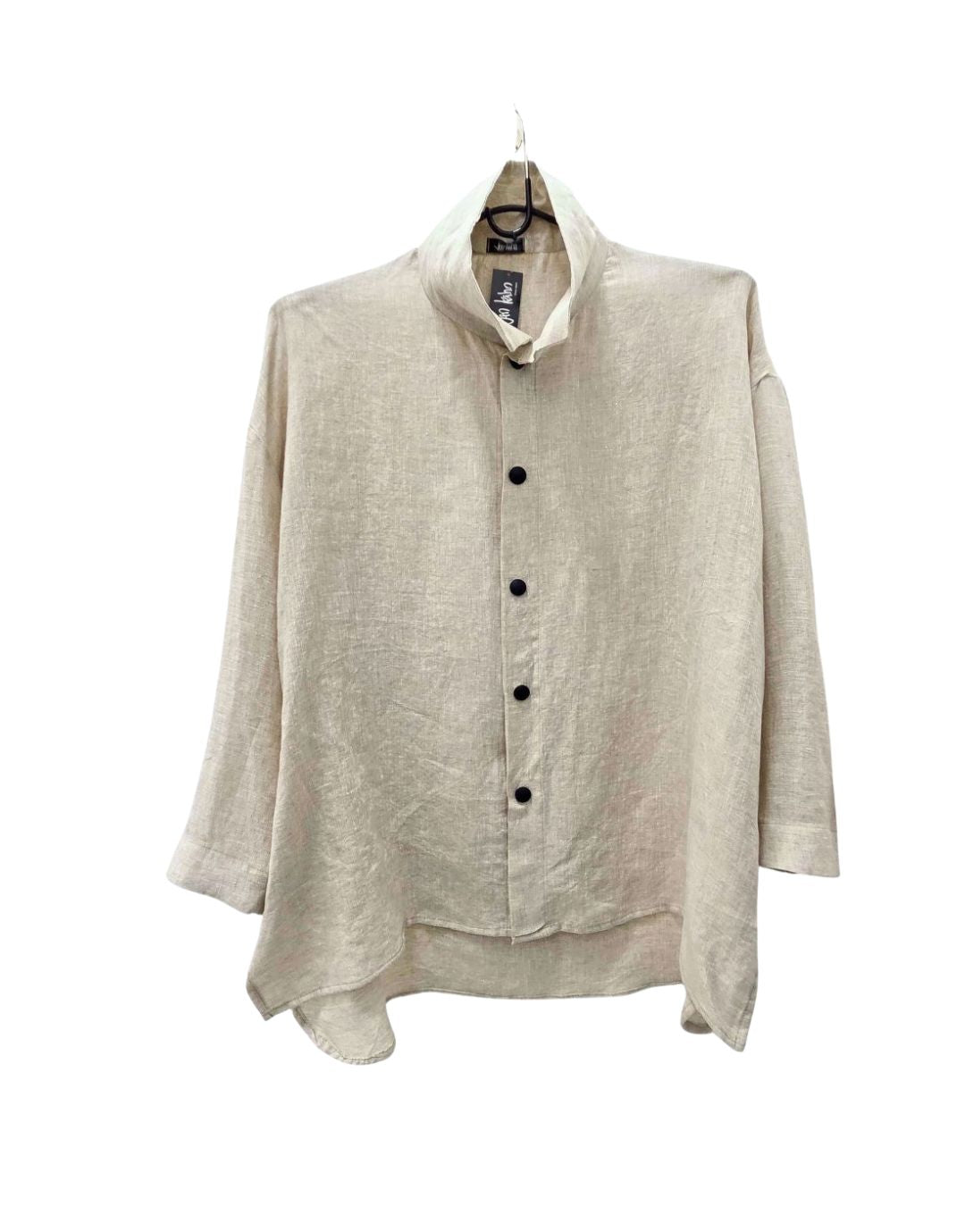 jen kahn Flared Linen Shirt in Natural – pure linen women’s shirt with stand-up collar