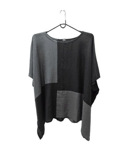 jen kahn Four Panel Blocked Linen Top in Anthracite – designer pure linen women’s top