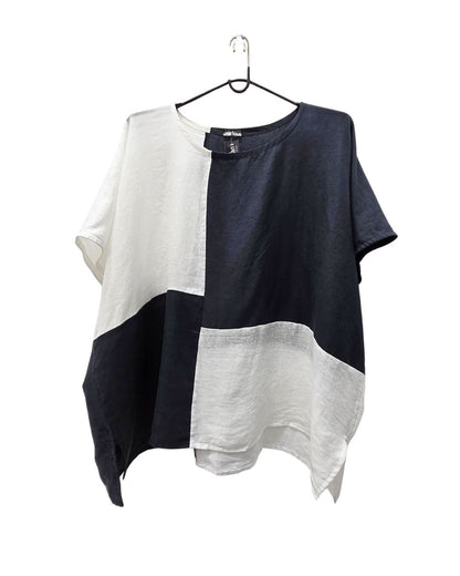 jen kahn Four Panel Blocked Linen Top in Indigo – pure linen relaxed women’s top