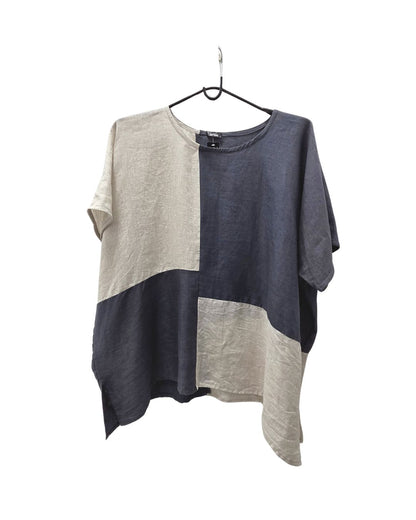 jen kahn Four Panel Blocked Linen Top in Natural – lightweight colour-blocked linen top