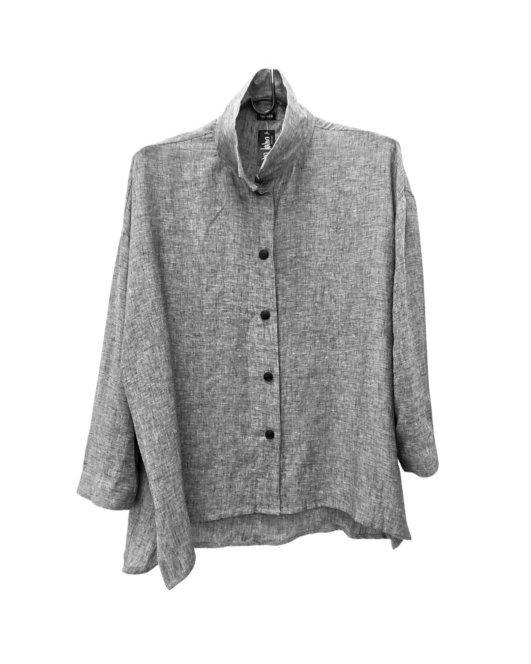jen kahn High Collar Linen Shirt in Slate – pure linen women’s shirt with high collar