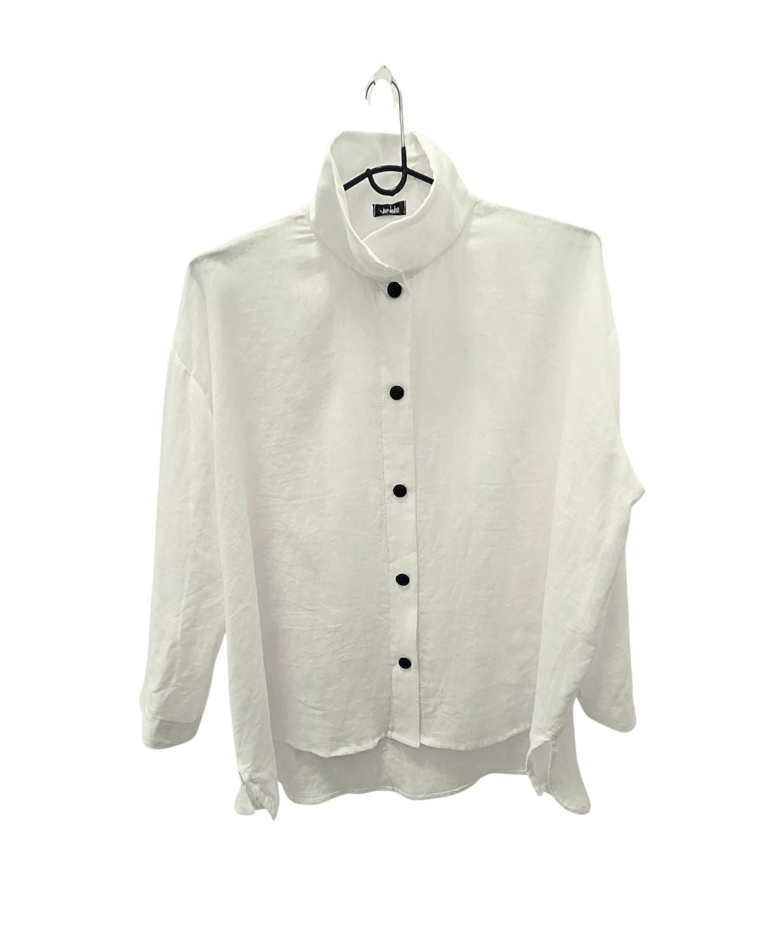jen kahn High Collar Linen Shirt in White – refined pure linen shirt with structured collar