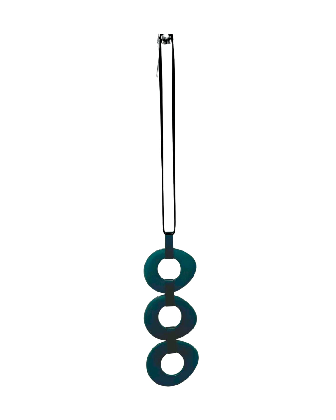 Jen Kahn 3 disc elliptical pendant in gunmetal with resin discs on leather cordl