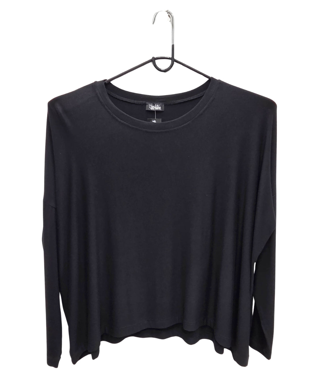 Jen Kahn asymmetric jersey knit top in black with dolman sleeves
