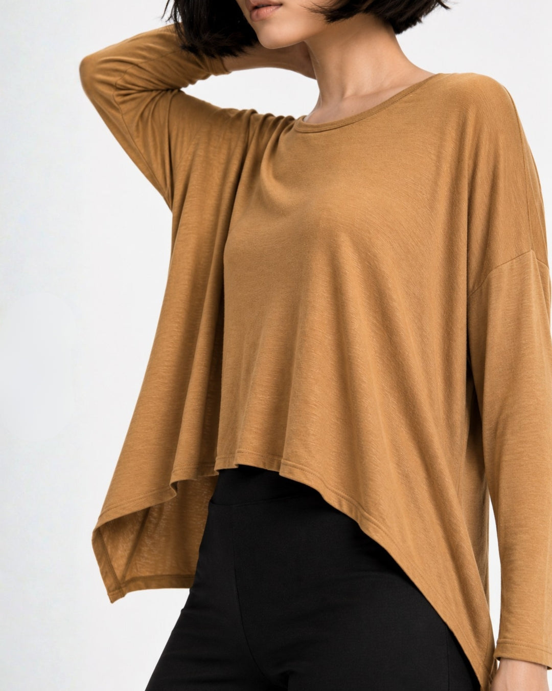 Jen Kahn asymmetric jersey knit top in sahara 