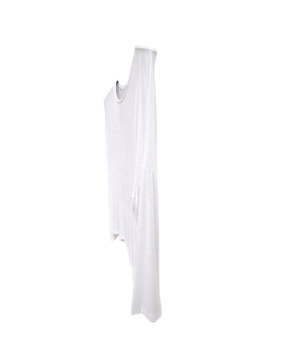 Jen Kahn side view of the asymmetric jersey knit top 