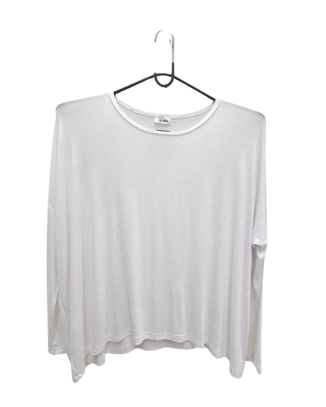 Jen Kahn asymmetric jersey knit top in white with dolman sleeves