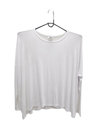 Jen Kahn asymmetric jersey knit top in white with dolman sleeves