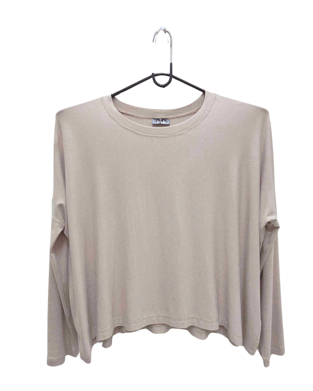 Jen Kahn asymmetric jersey knit top in stone with dolman sleeves