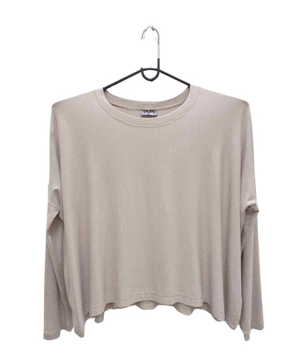 Jen Kahn asymmetric jersey knit top in stone with dolman sleeves