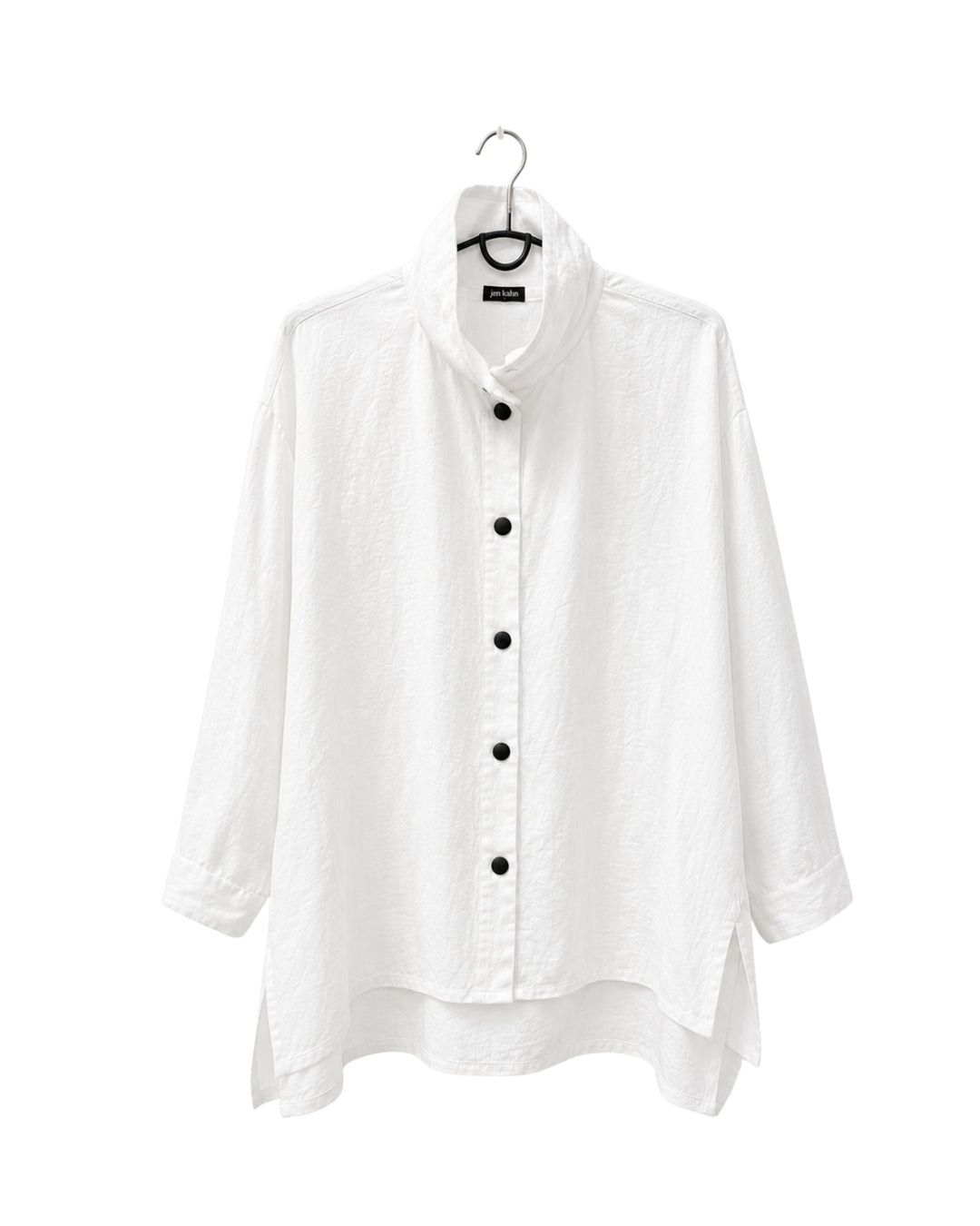 jen kahn High Collar Linen Shirt in White – refined pure linen shirt with structured collar