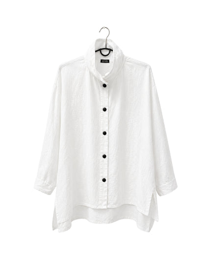 jen kahn High Collar Linen Shirt in White – refined pure linen shirt with structured collar